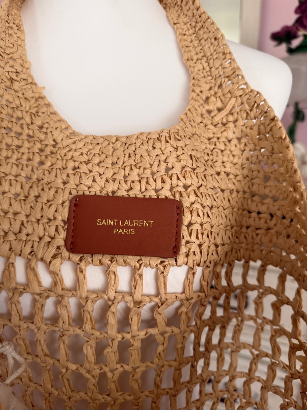 Yves Saint Laurent Tan Woven Logo Tote - Picture 3 of 4